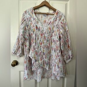 Click 100% Linen Multicolored Boho Artsy Blouse Size XL
